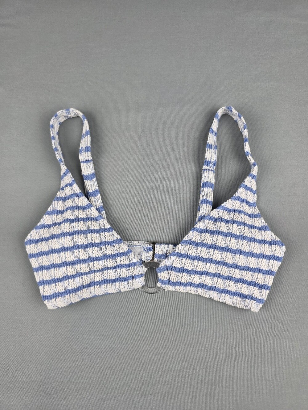 Cider O-Ring Scrunch Bikini Top XS Soft Girl Coastal Chic Summer Beach Stripes